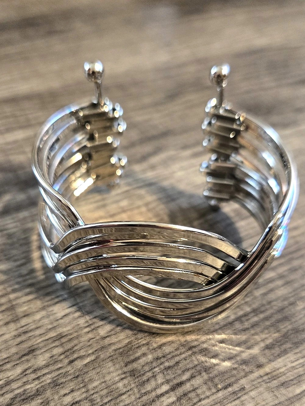 Layered Silver-Tone Cuff Bracelet Like New